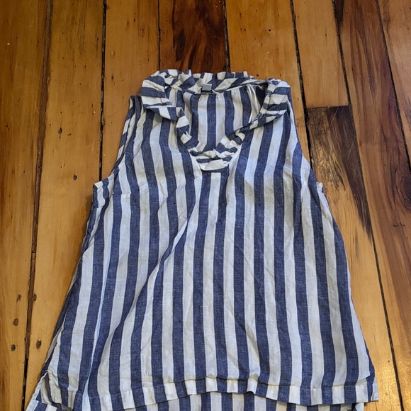 Blue and White Striped Linen Sleeveless Top - Picture 2 of 7